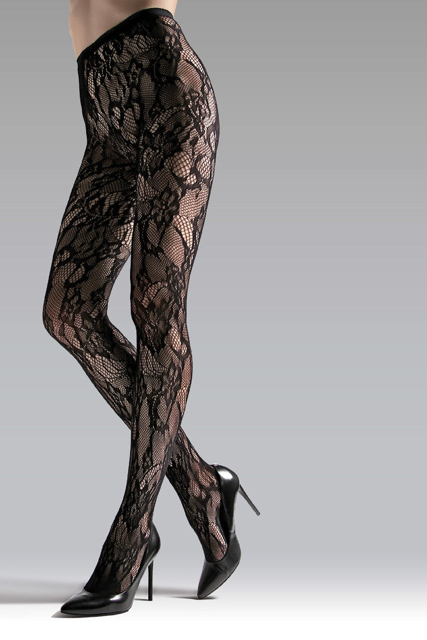 Buy Lace Cut-Out Net Tights in Black Online Black Natori