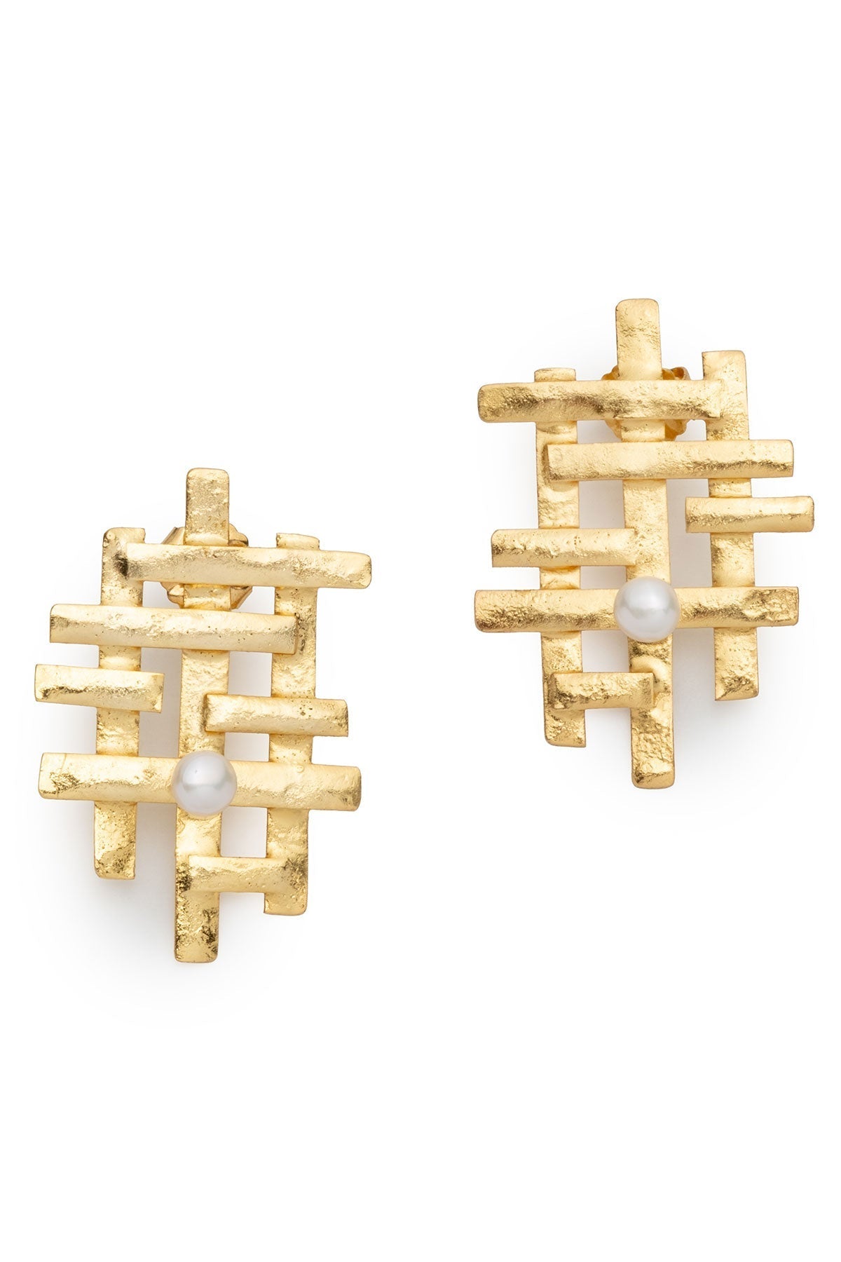 Fresh Water Pearl & Gold Plated Statement Pierced Earrings Gold Natori