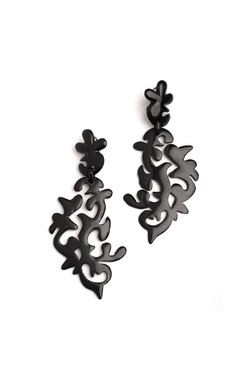 Buy Buffalo Horn Scroll Drop Earrings in Black Online Black Natori