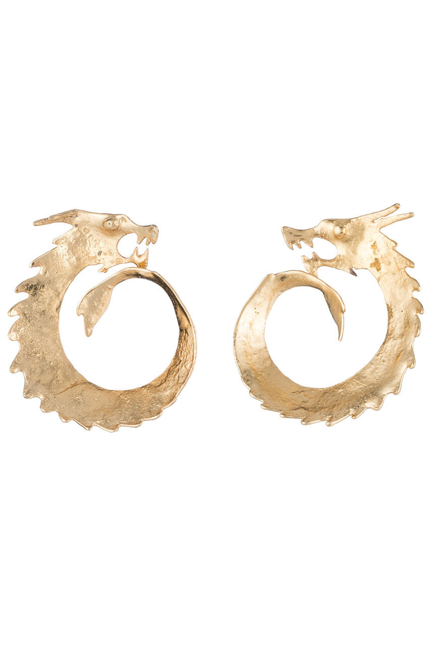 Buy Hammered Brass Dragon Swirl Clip Earrings in Gold Online Gold Natori