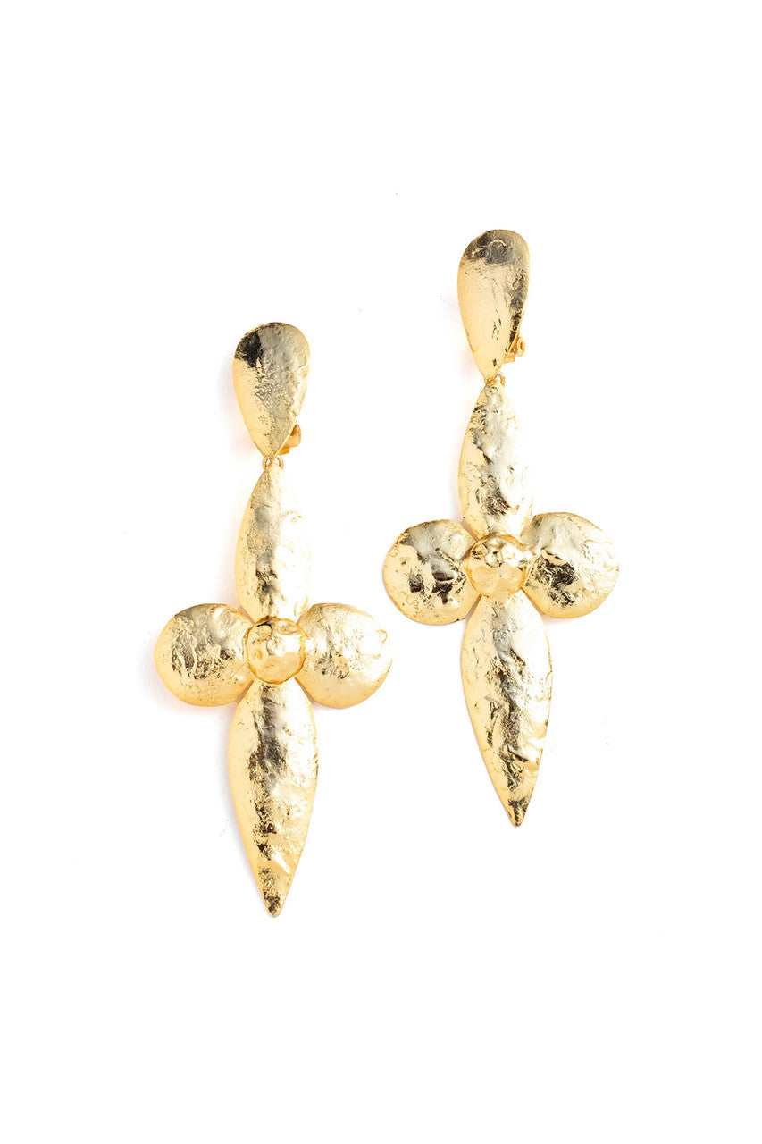 Buy Gold Plated Brass Large Teardrop Floral Earrings in Gold Online Gold Natori