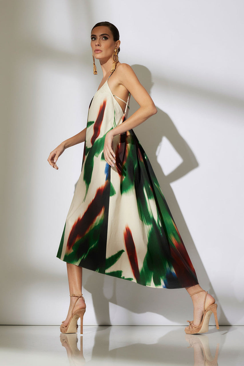 Buy Amalfi Printed Cotton Poplin Open Back Dress in Neutral Green Online Neutral Green Natori