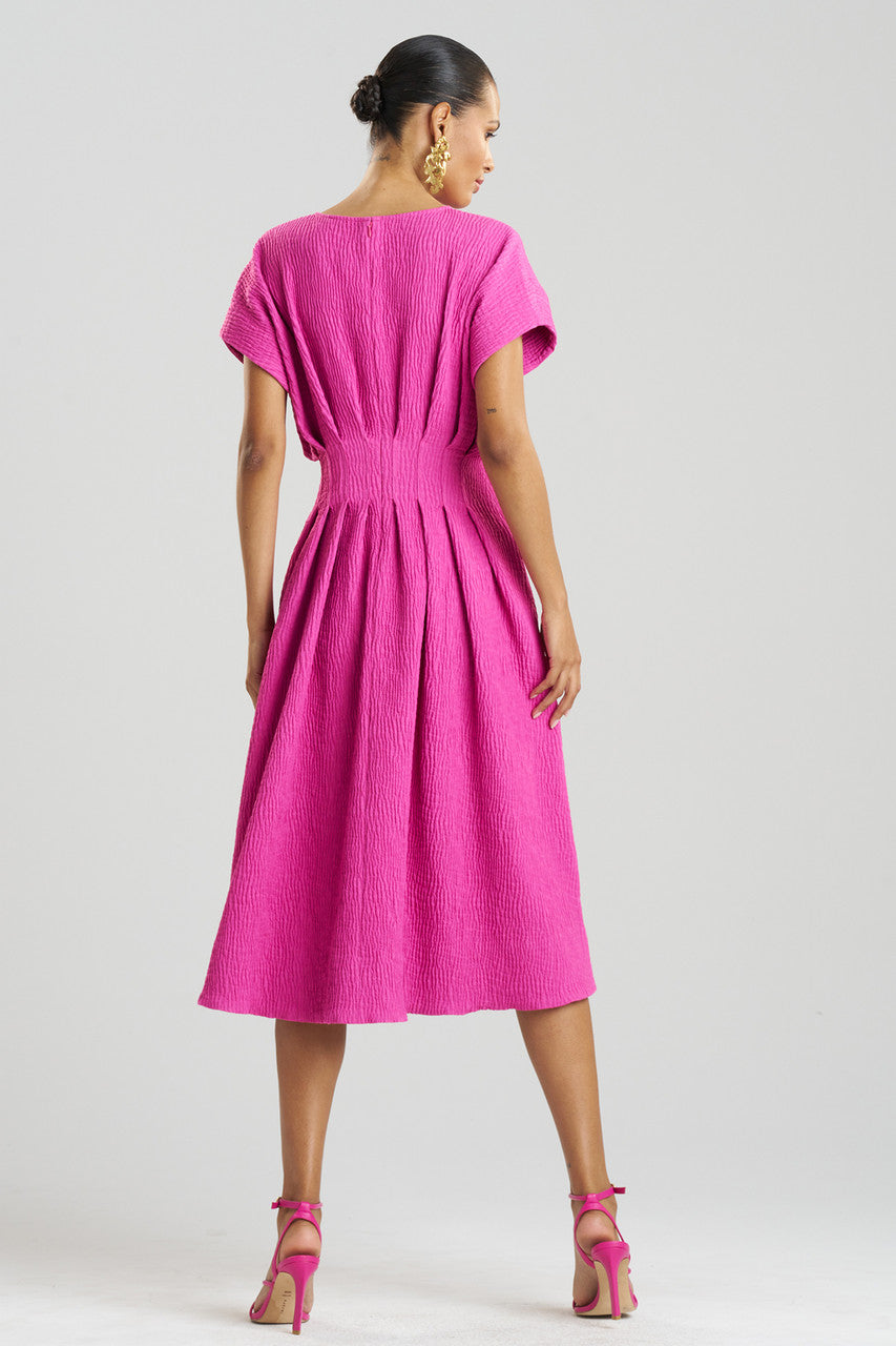 Buy Textured Cotton Jacquard Pleated Dress in Bright Berry Online Bright Berry Natori