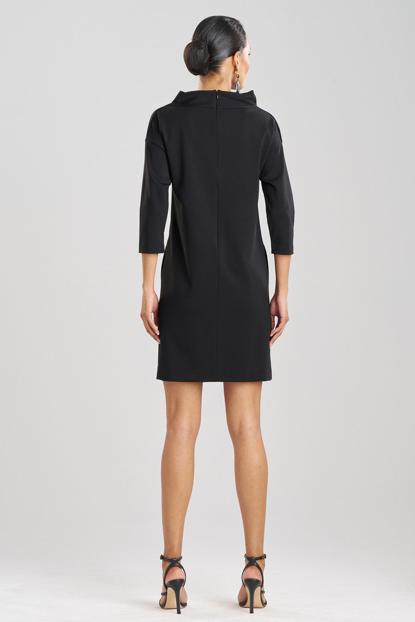 Buy Compact Knit Funnel Shift Dress in Black Online Black Natori