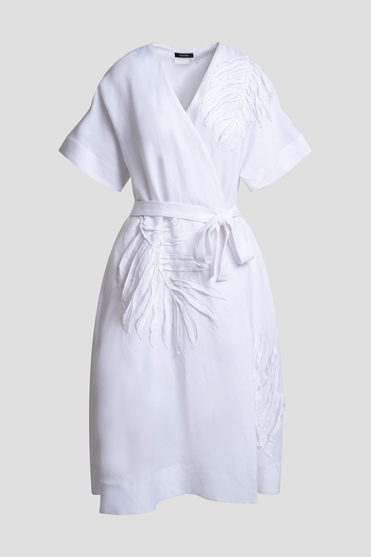 Light Weight Linen Embroidered Kimono Wrap Dress White Natori