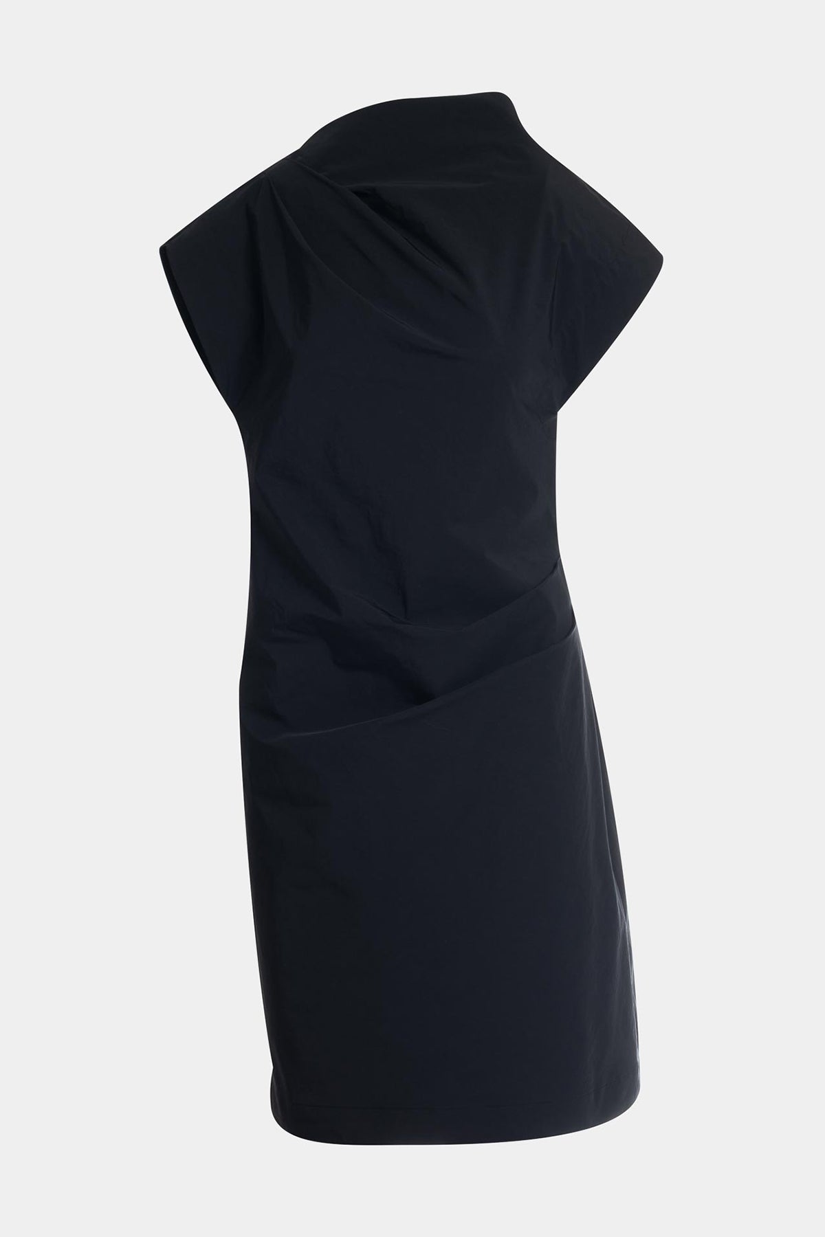 Taffeta Asymmetric Draped Dress Black Natori
