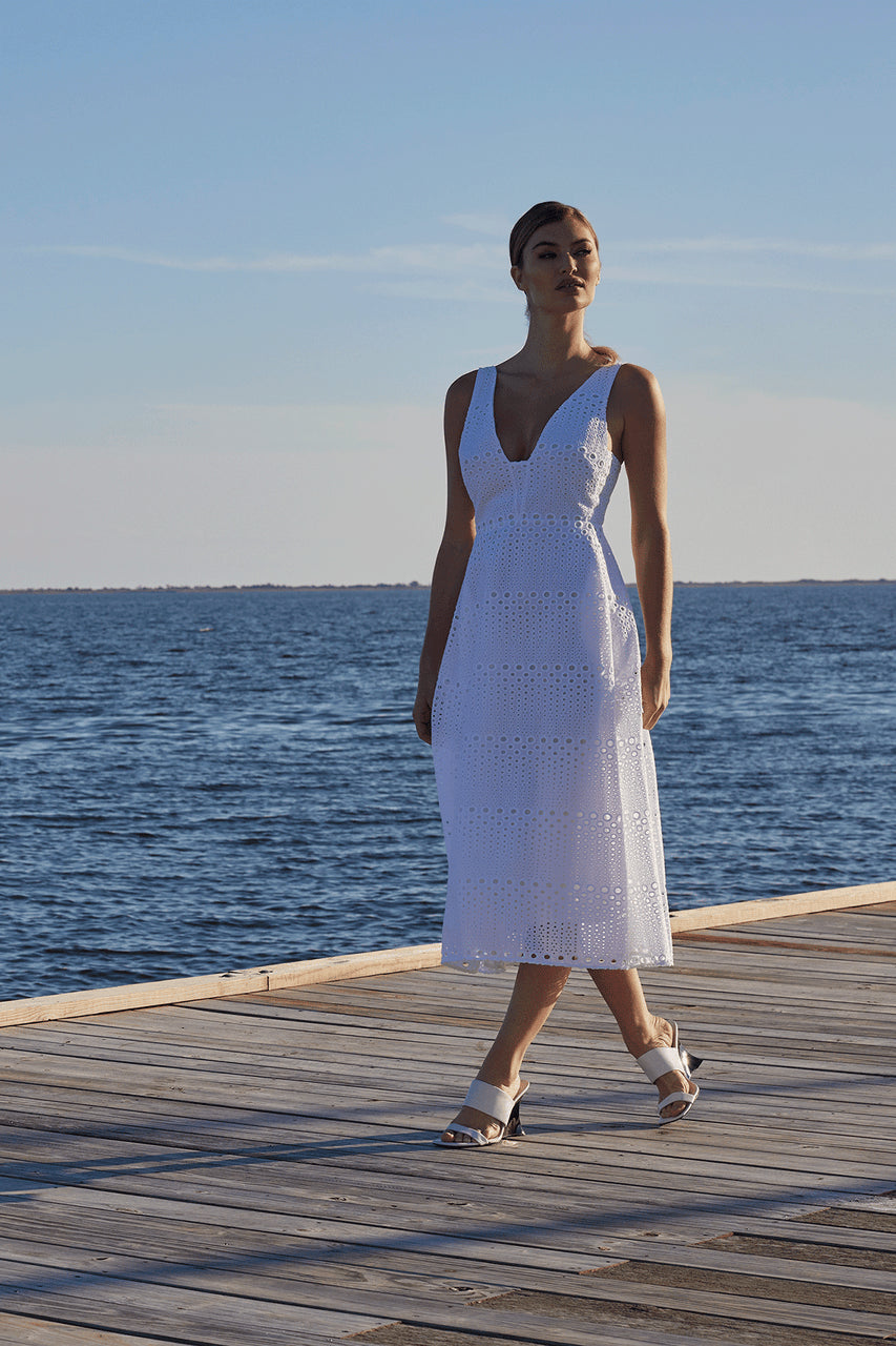 Buy Round Eyelet Dress in White Online White Natori