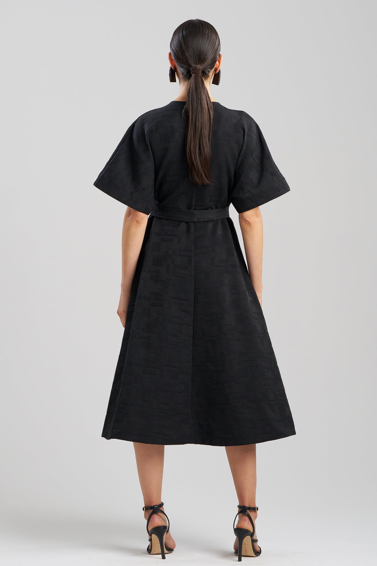 Buy Geo Texture Jacquard Kimono Wrap Dress online Black Natori