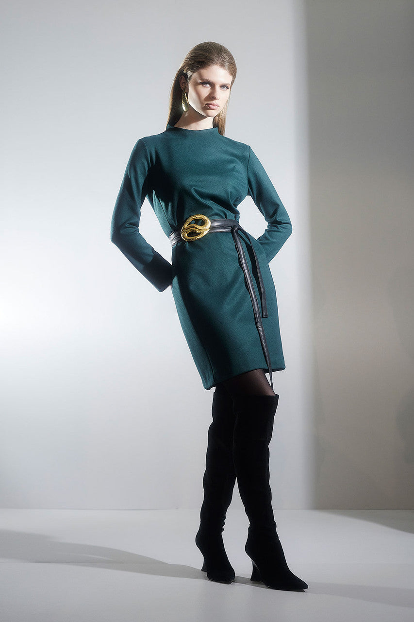 Buy Double Jersey Mock Neck Sheath Dress in Bottle Green Online Bottle Green Natori