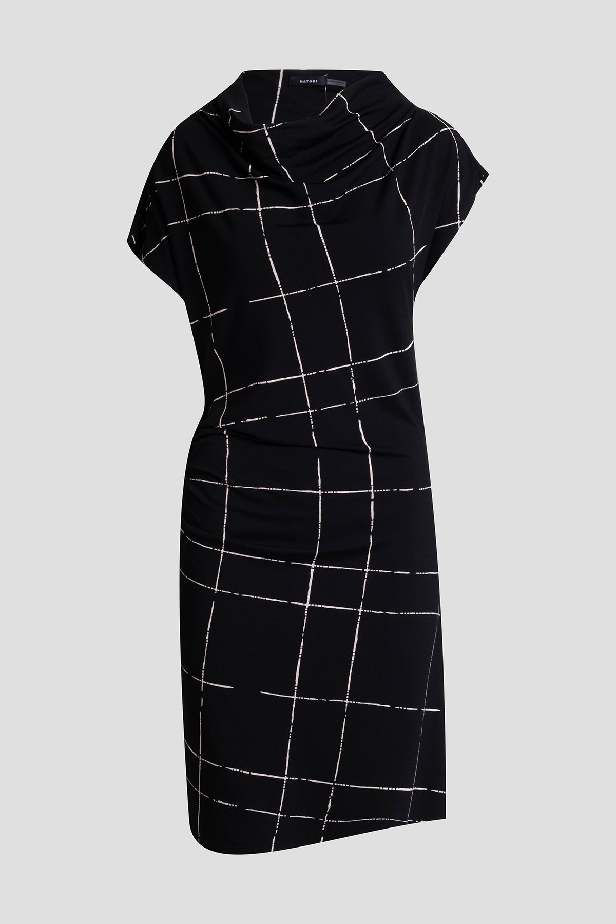 Zia Crepe Knit Asymmetric Drape Dress Black Natori