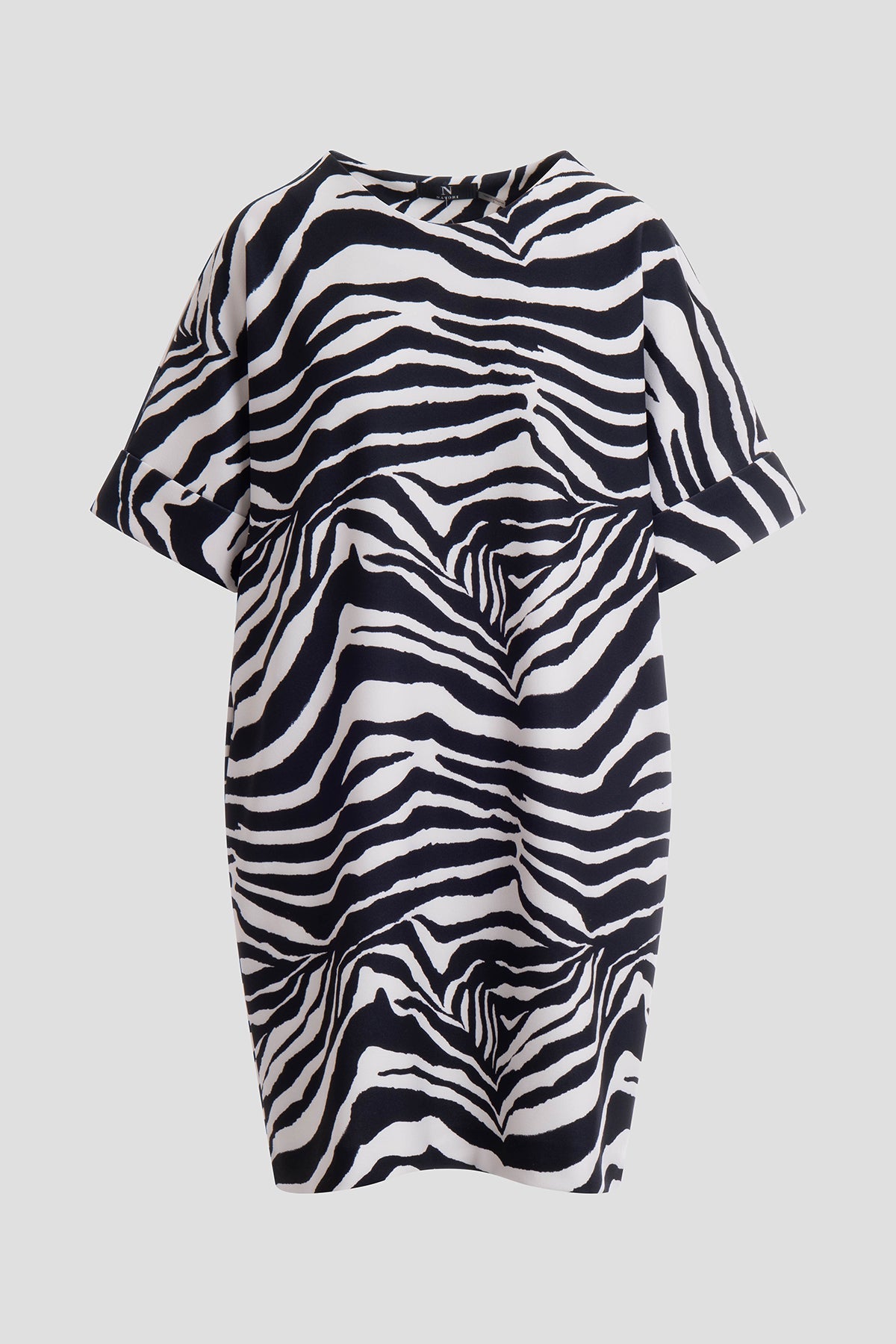 Zebra Knit Crepe T-Shirt Dress Black/White Natori