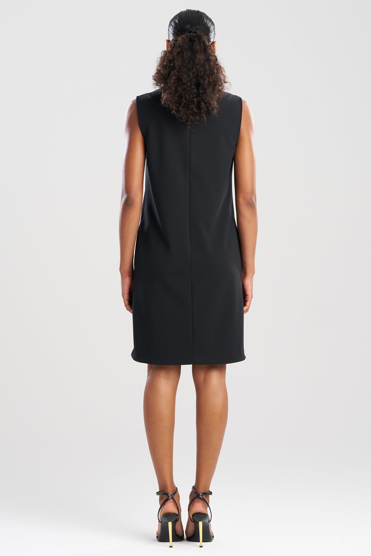 Solid Knit Crepe Embellished Shift Dress Black Natori