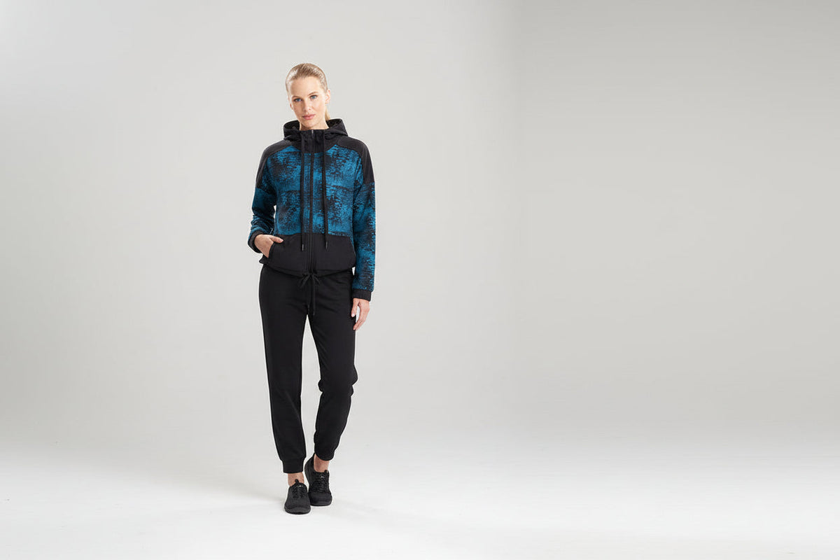 Buy Interlocked Full Zip Hoodie in Dark Teal Online Dark Teal Natori