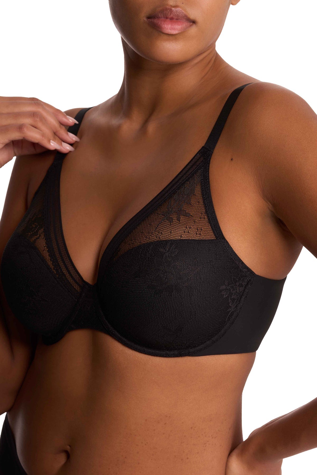 Love Lace Full Coverage Plunge T-Shirt Bra Black Natori