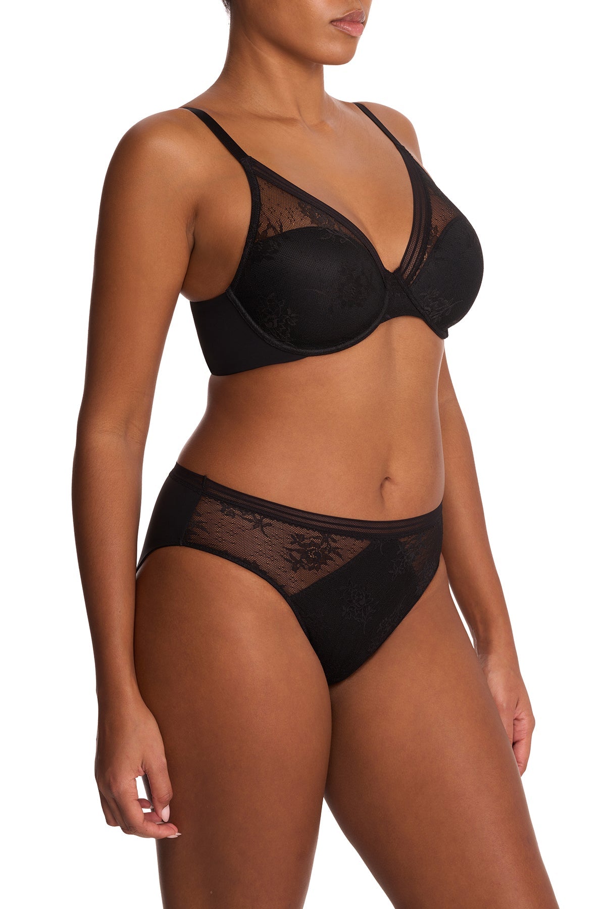Love Lace Full Coverage Plunge T-Shirt Bra Black Natori