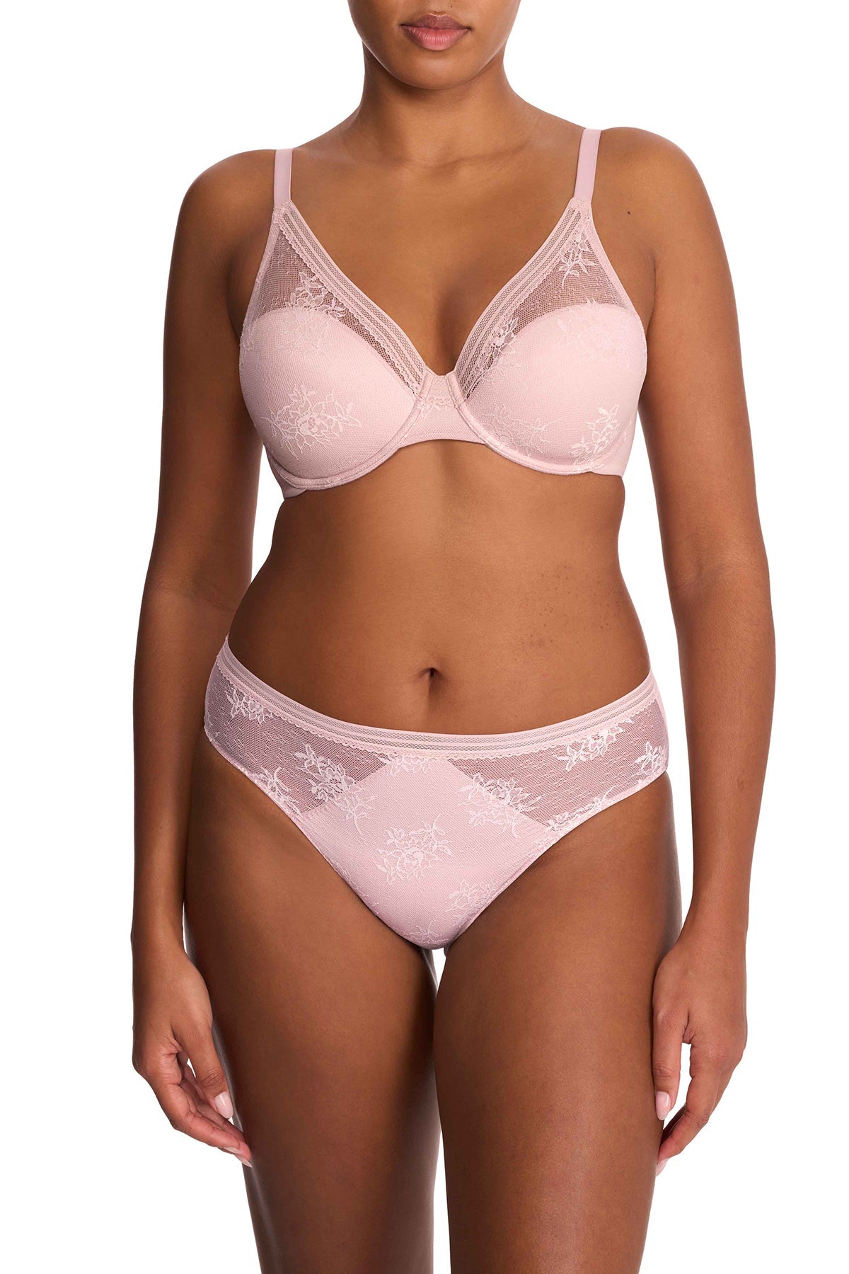 Love Lace Full Coverage Plunge T-Shirt Bra Pink Pearl/Warm White Natori