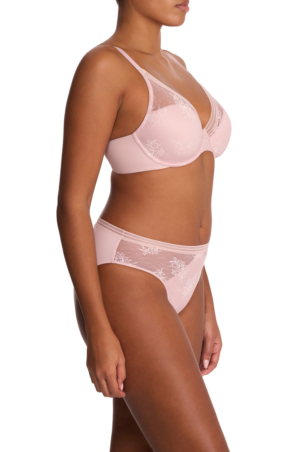Love Lace Full Coverage Plunge T-Shirt Bra Pink Pearl/Warm White Natori