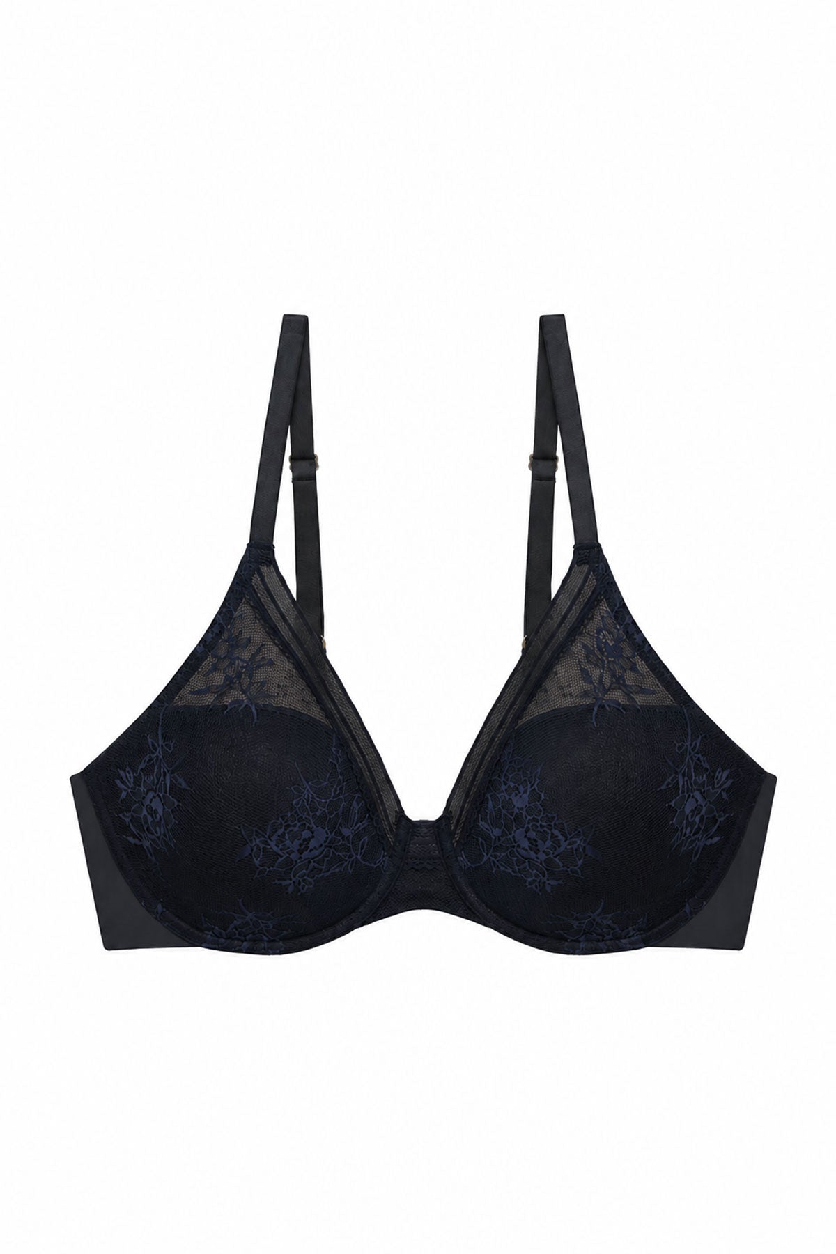 Love Lace Full Coverage Plunge T-Shirt Bra Black/Midnight Navy Natori