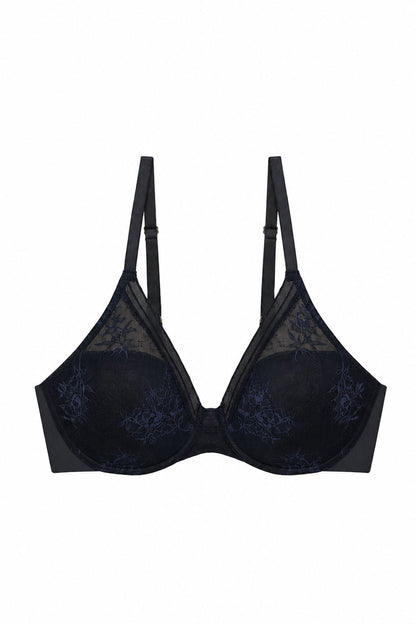 Love Lace Full Coverage Plunge T-Shirt Bra Black/Midnight Navy Natori
