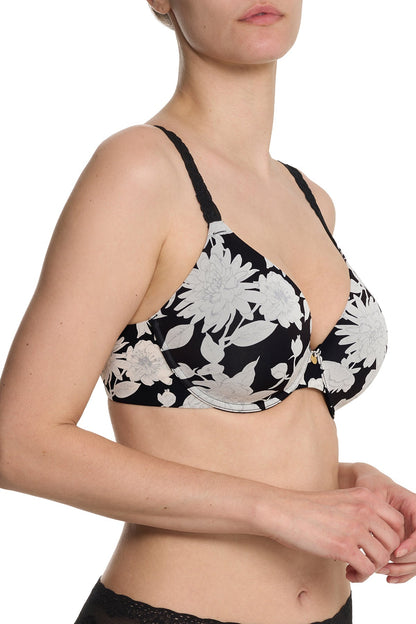 Pure Luxe Custom Coverage Contour Underwire Bra Black Garden Rose Print Natori