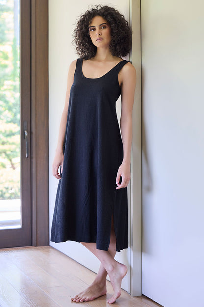 Buy Onsen Cotton Tank Slip Dress in Black Online Black Natori