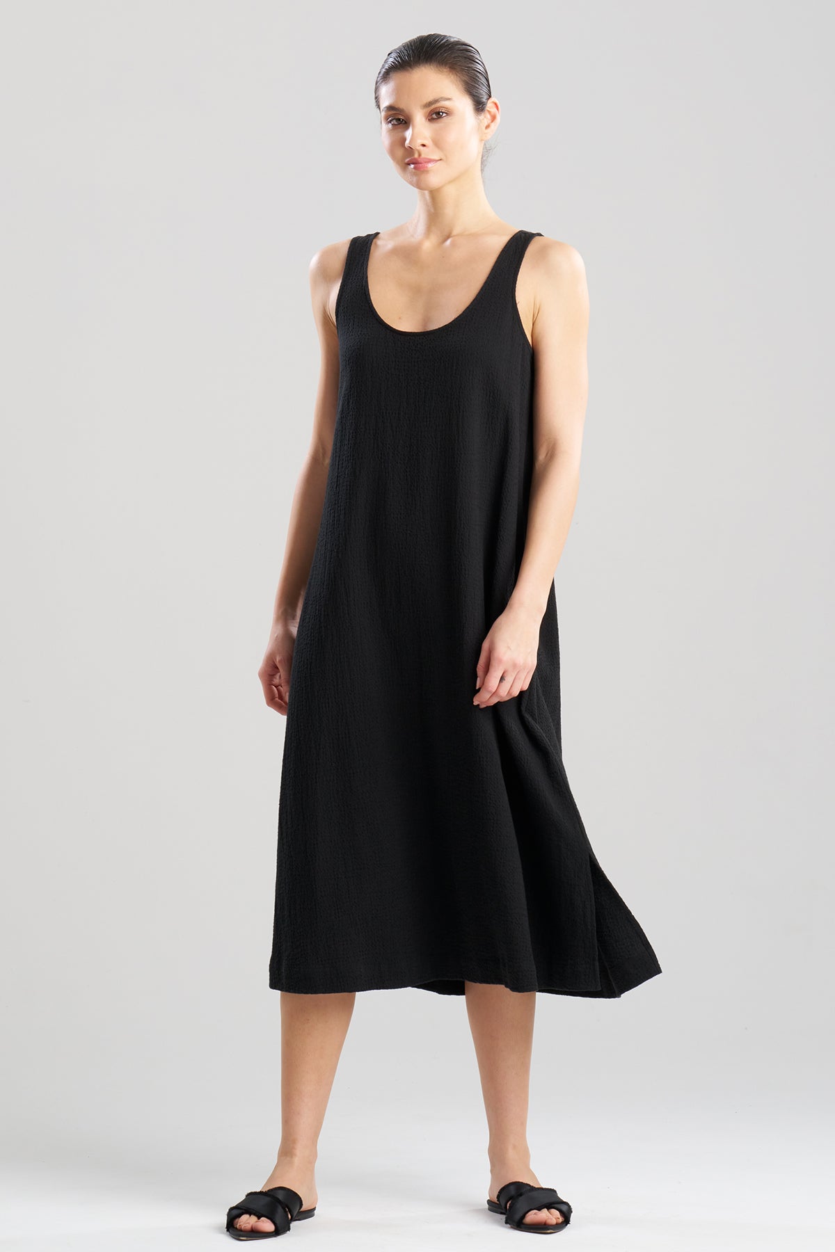 Buy Onsen Cotton Tank Slip Dress in Black Online Black Natori