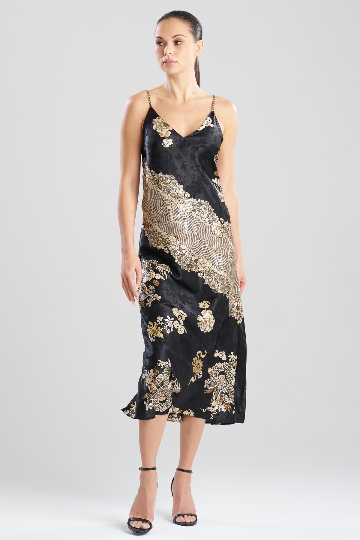 Imperial Dragon Jacquard Slip Dress Black Natori