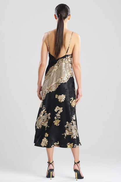 Imperial Dragon Jacquard Slip Dress Black Natori