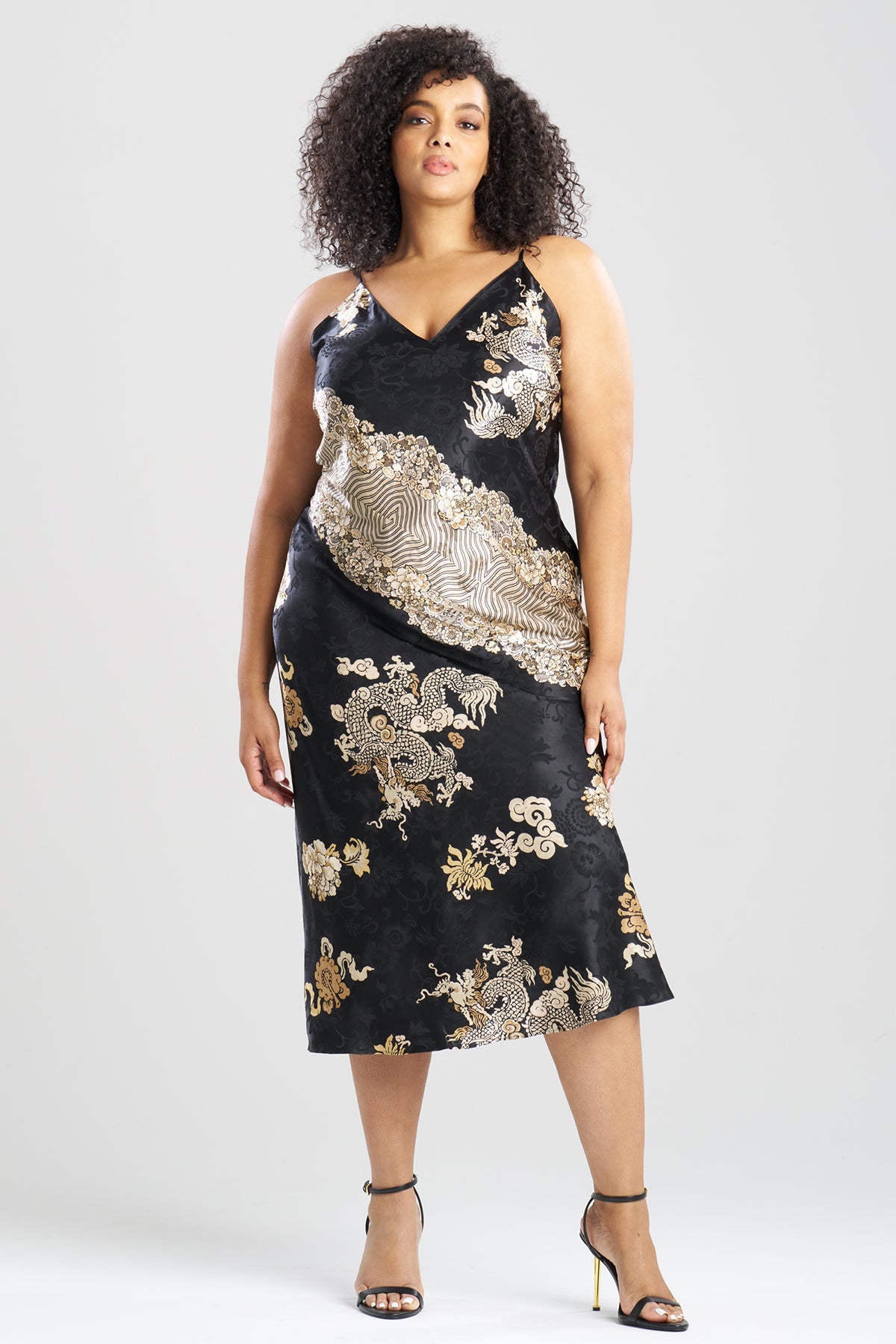 Imperial Dragon Jacquard Slip Dress Black Natori