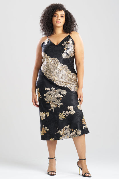Imperial Dragon Jacquard Slip Dress Black Natori