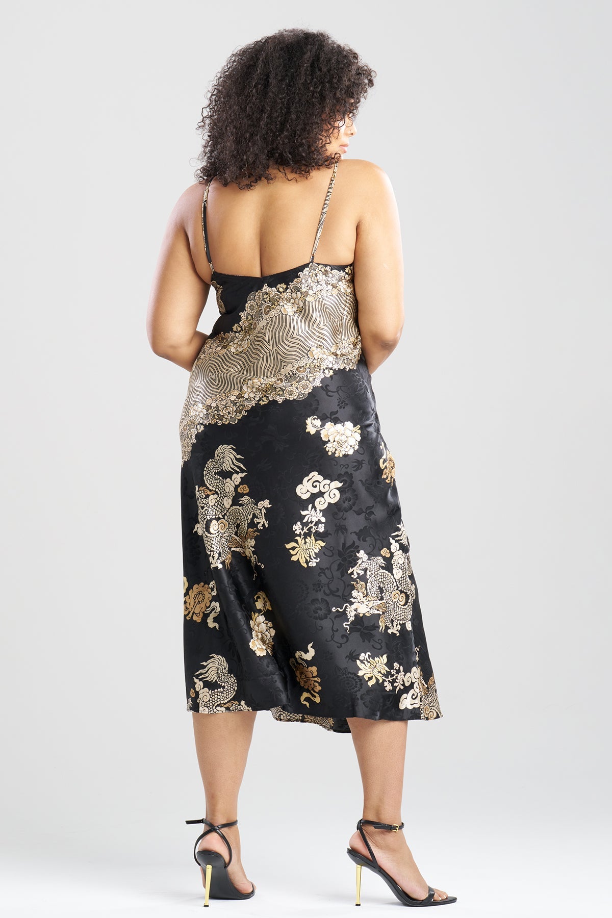Imperial Dragon Jacquard Slip Dress Black Natori