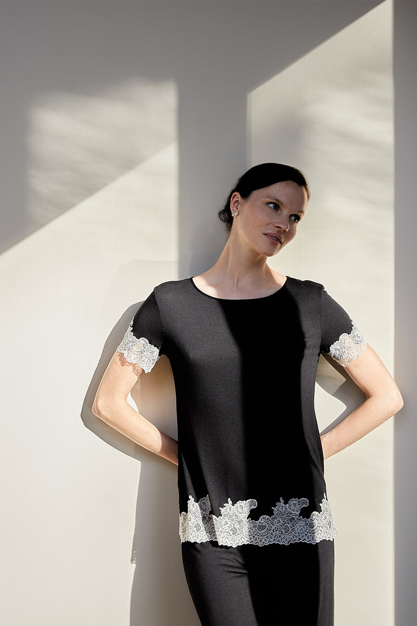 Buy Luxe Shangri-La TENCEL™ Short Sleeve PJ Basics in Black/Cocoon Online Black/Cocoon Natori
