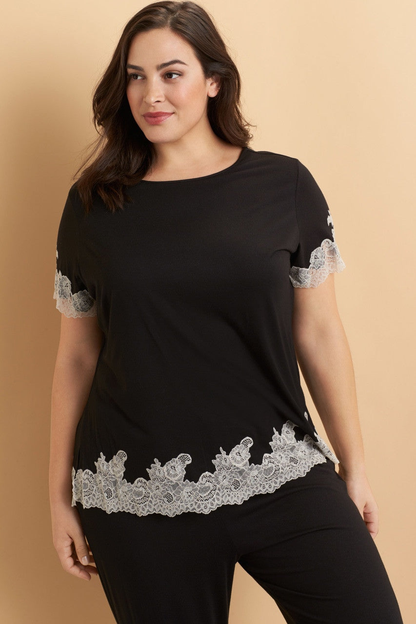Buy Luxe Shangri-La TENCEL™ Short Sleeve PJ Basics in Black/Cocoon Online Black/Cocoon Natori