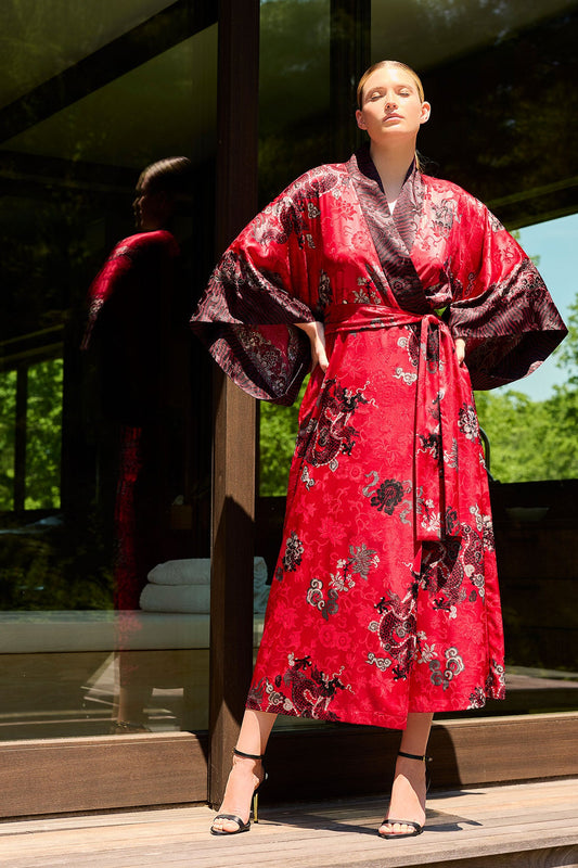 Buy Imperial Dragon Jacquard Robe in Red Online Red Natori