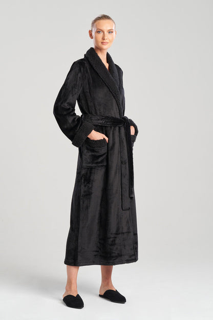 Buy Plush Sherpa Robe in Black Online Black Natori