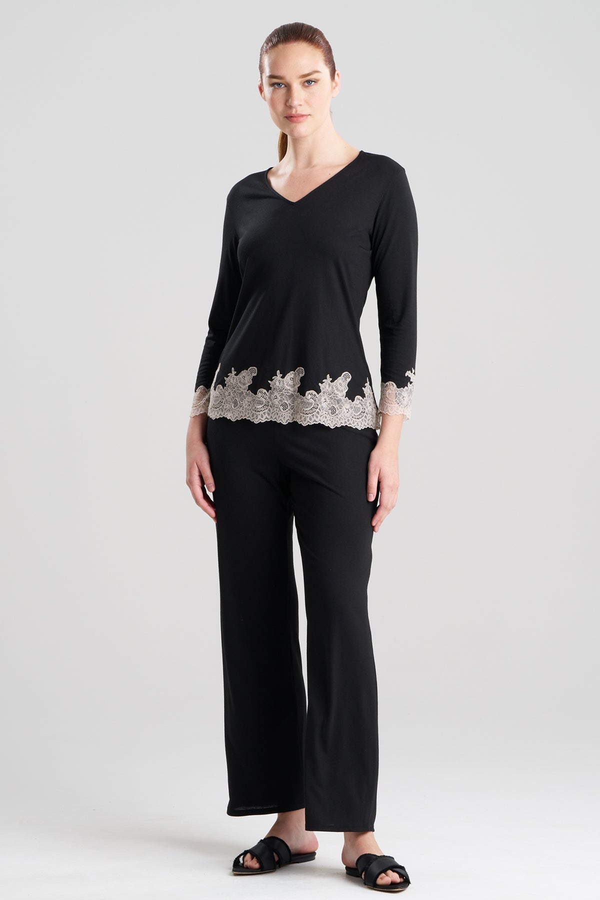 Buy Luxe Shangri-La TENCEL™ Long Sleeve PJ in Black/Cocoon Online Black/Cocoon Natori
