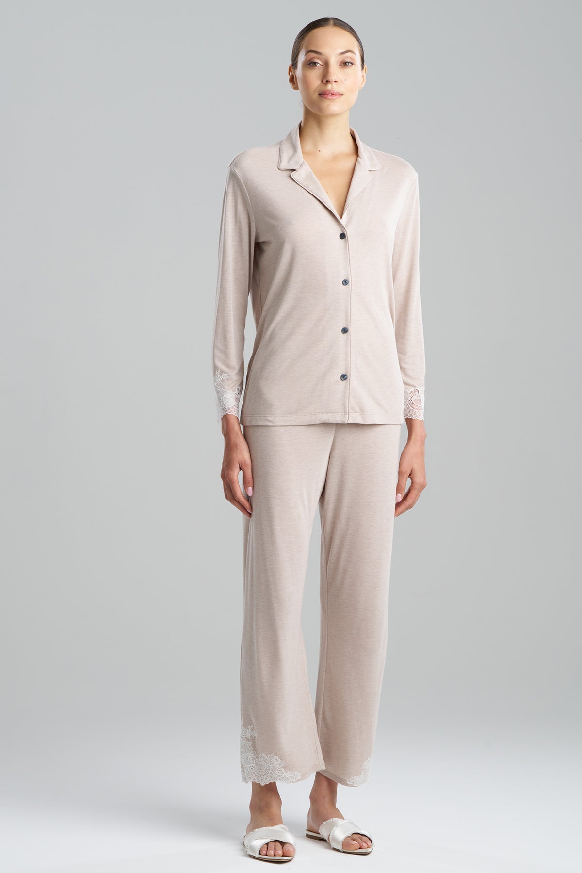 Buy Luxe Shangri-La TENCEL™ Long Sleeve Notch PJ in Heather Cashmere Online Heather Cashmere Natori