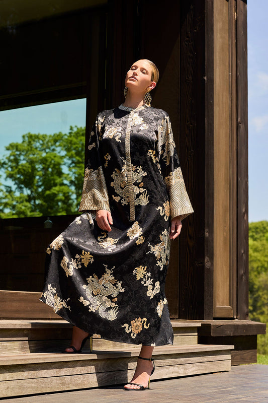 Buy Imperial Dragon Jacquard Zip Caftan in Black Online Black Natori