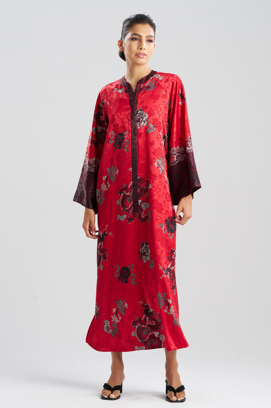 Buy Imperial Dragon Jacquard Zip Caftan in Red Online Red Natori