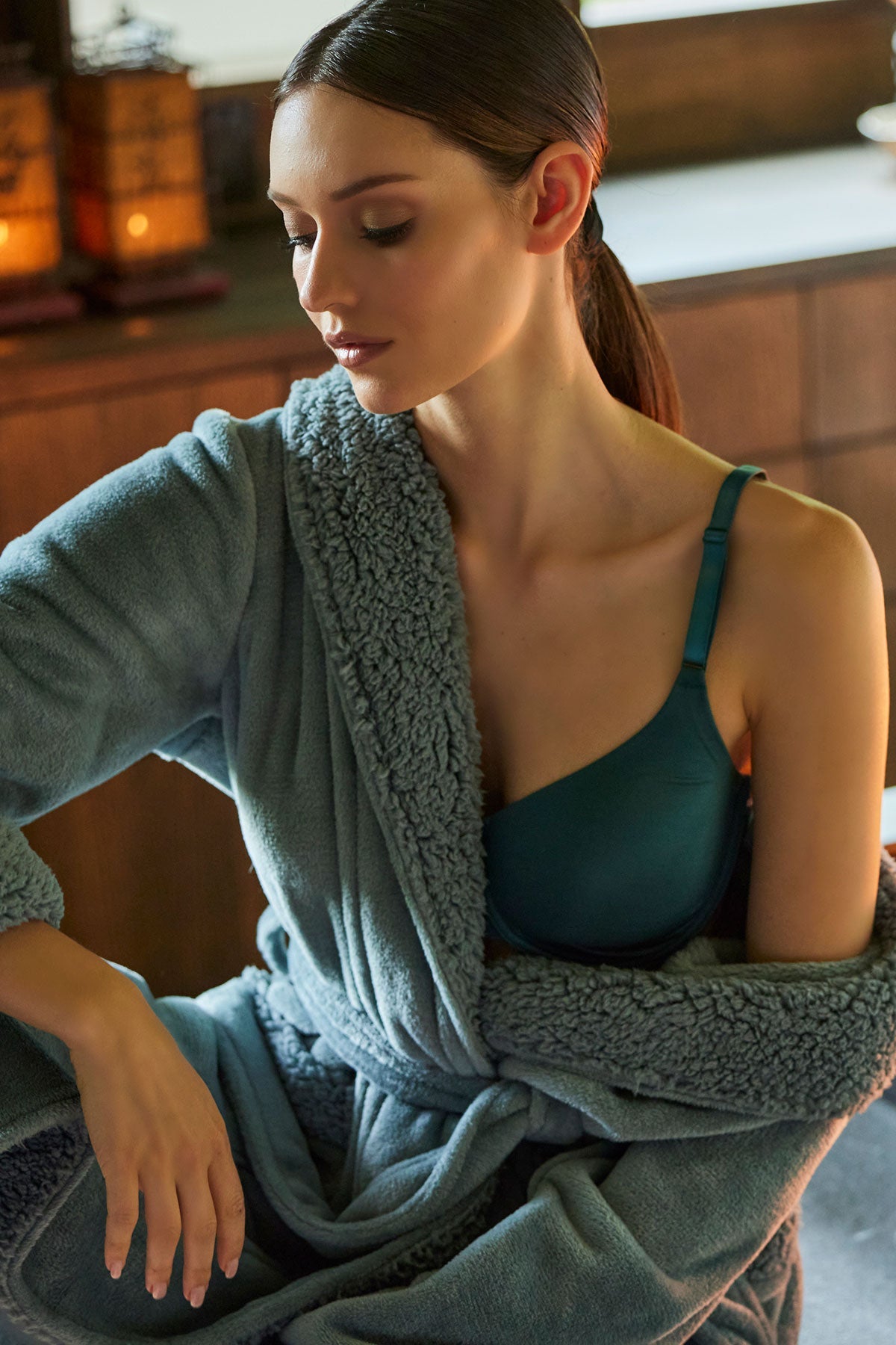 Plush Sherpa Robe Spa Blue Natori
