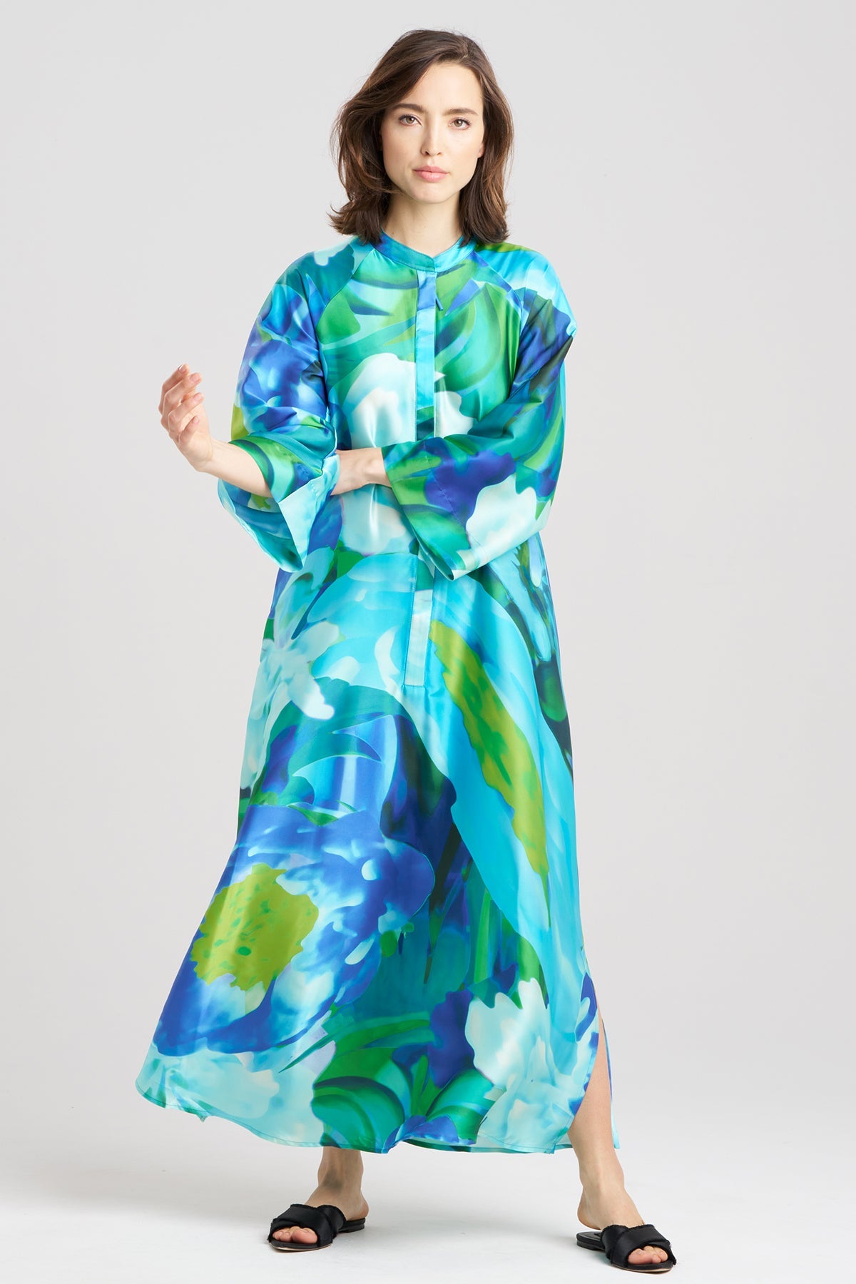 Garbo Zip Caftan Blue Multi Natori