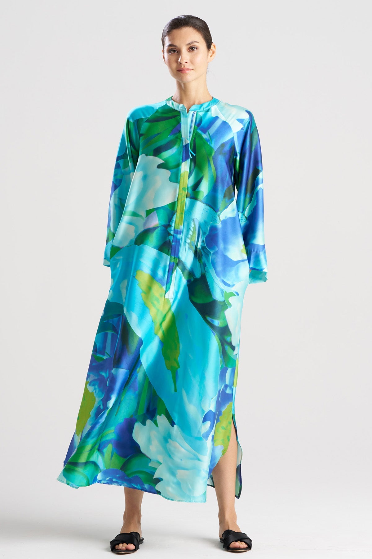 Garbo Zip Caftan Blue Multi Natori