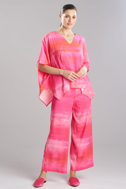 Aurora Printed Satin Caftan Top Pink Poppy Natori