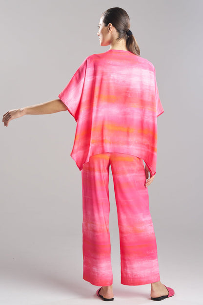 Aurora Printed Satin Caftan Top Pink Poppy Natori