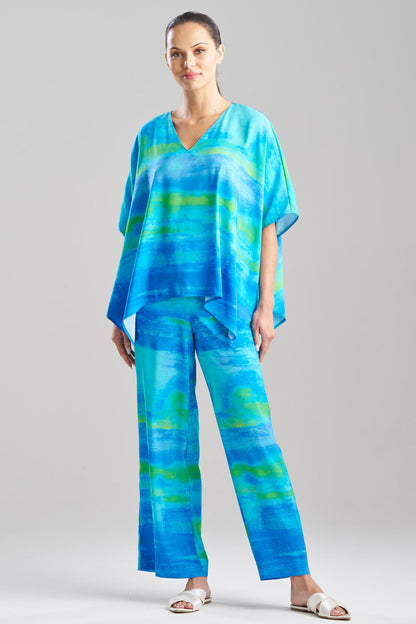 Aurora Printed Satin Caftan Top Azure Natori