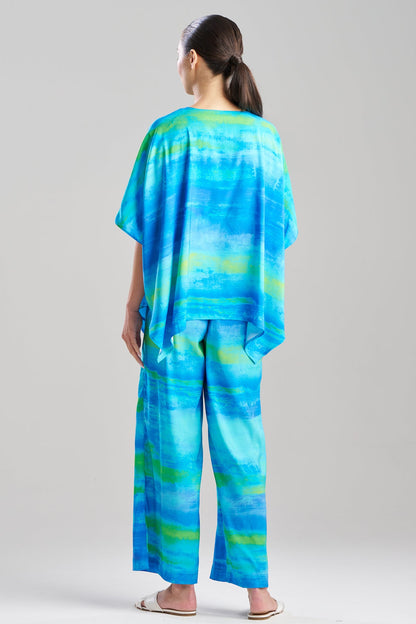 Aurora Printed Satin Caftan Top Azure Natori