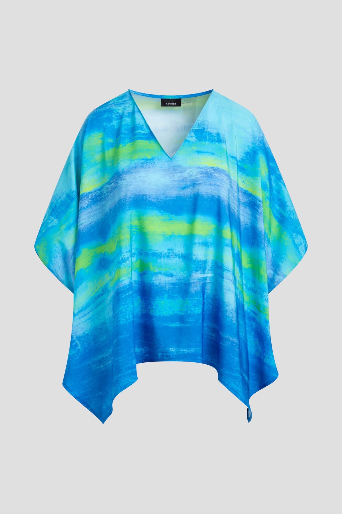 Aurora Printed Satin Caftan Top Azure Natori