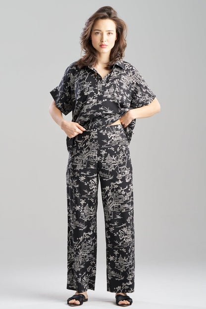 Toile Printed Satin Pants Black Natori