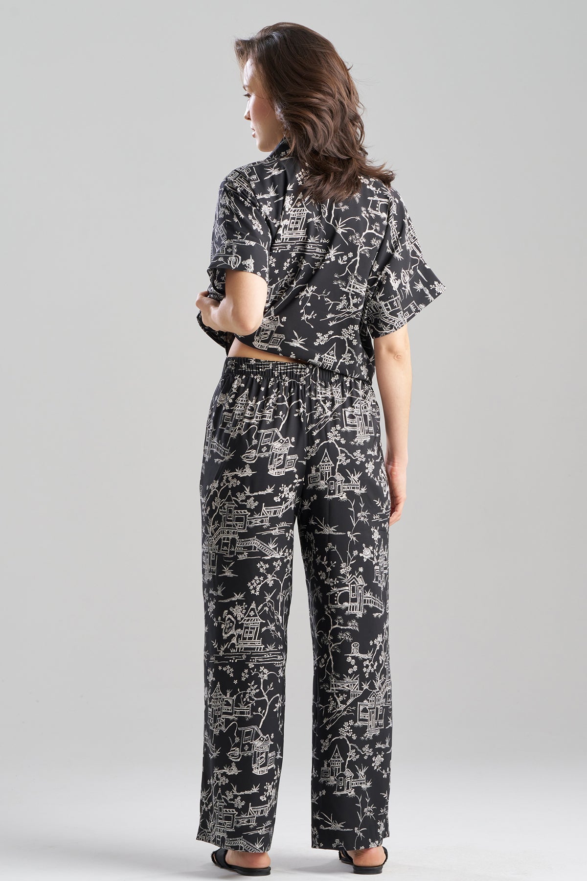 Toile Printed Satin Pants Black Natori