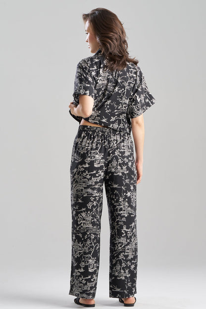 Toile Printed Satin Pants Black Natori